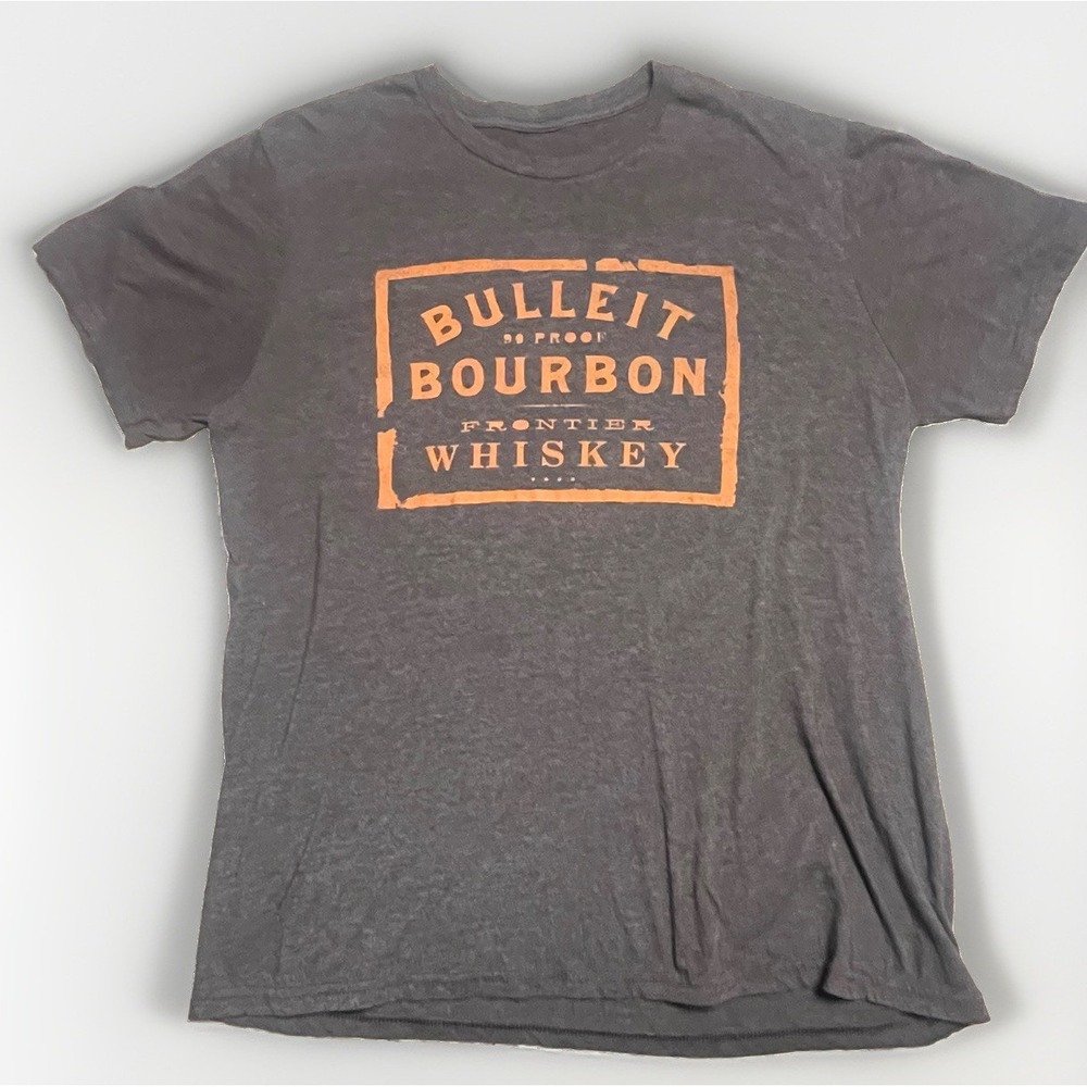 Bulleit Bourbon Frontier Whiskey T-Shirt Charcoal Heathered Gray XL 90 Proof